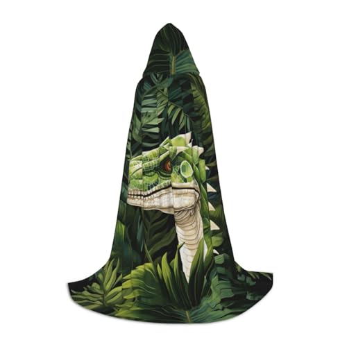 BREAUX Kapuzenumhang mit Dinosaurier-Palmblatt-Druck, Uni, volle Länge, Kapuzenumhang, Ball-Comic-Kostüm von BREAUX