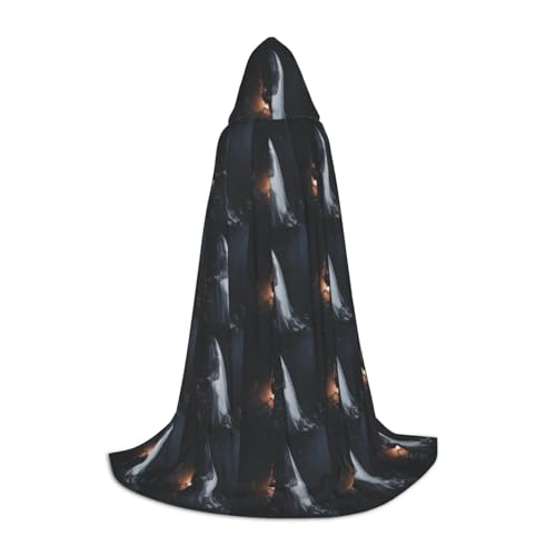 BREAUX Kapuzenumhang mit Halloween-Mond-Aufdruck, Uni, volle Länge, Kapuzenumhang zum Verkleiden, Ball, Comic-Kostüm von BREAUX