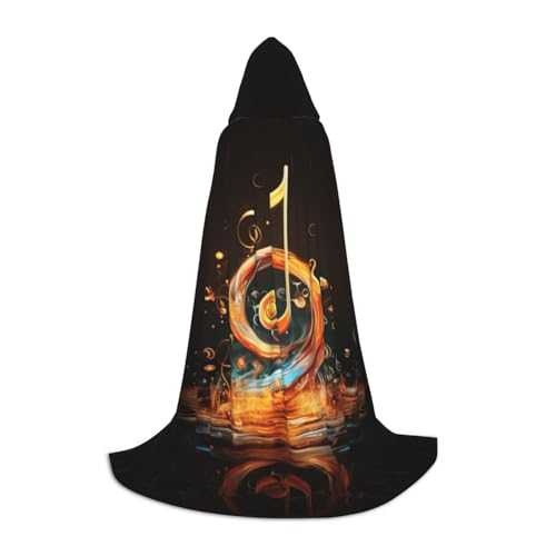 BREAUX Kapuzenumhang mit Musik-Symbol-Druck, Uni, volle Länge, Kapuzenumhang, Ball-Comic-Kostüm von BREAUX