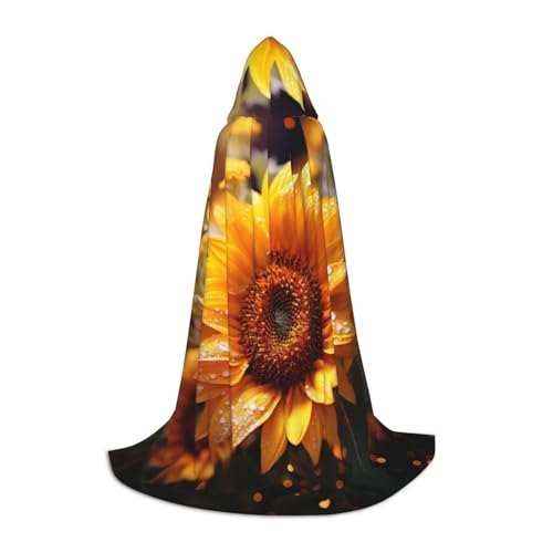 BREAUX Kapuzenumhang mit Sonnenblumen-Aufdruck, Uni, volle Länge, Kapuzenumhang, Ball-Comic-Kostüm von BREAUX