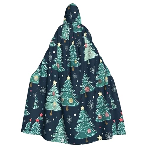 BREAUX Kapuzenumhang mit Weihnachtsbaum-Ball und Sternen, übergroßer Kapuzenumhang mit Fliege, Uni-Erwachsenenkostüm von BREAUX