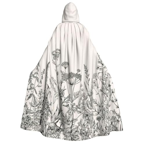 BREAUX Kapuzenumhang mit botanischer Gravur, Motiv: Blumenkräuter, für Erwachsene, Uni, Kapuzenumhang, passend für Themenpartys und Cosplay von BREAUX