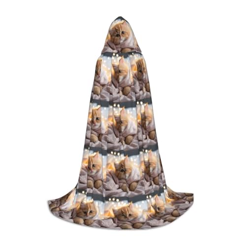 BREAUX Kapuzenumhang mit niedlichem Cartoon-Katzen-Druck, Uni, volle Länge, Kapuzenumhang, Ball-Comic-Kostüm BREAUX Kapuzenumhang mit niedlichem Cartoon-Katzen-Druck, Uni, volle Länge, Kapuzenumhang, Ball-Comic-Kostüm von BREAUX
