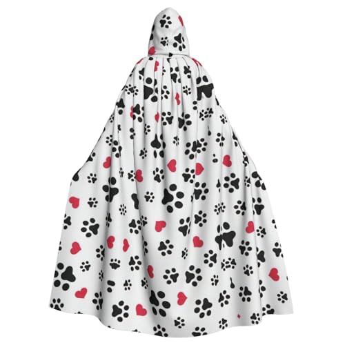 BREAUX Love Cat Paw Heart Puppy Foot Print Hooded Cloak, Oversized Hooded Cape with Bow tie, Uni Adult Halloween Costume BREAUX Love Cat Paw Heart Puppy Foot Print Hooded Cloak, Oversized Hooded Cape with Bow tie, Uni Adult Halloween Costume von BREAUX