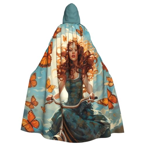 BREAUX Mädchen Fahrrad Schmetterling Druck Halloween Erwachsene Kapuzenumhang Umhang Umhang für Partys Karneval Cosplay Kostüme Bühnendekoration BREAUX Mädchen Fahrrad Schmetterling Druck Halloween Erwachsene Kapuzenumhang Umhang Umhang für Partys Karneval Cosplay Kostüme Bühnendekoration von BREAUX