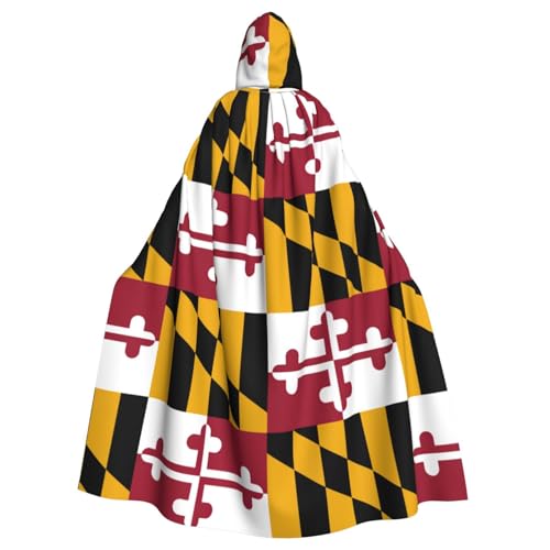 BREAUX Maryland State Flag Print Halloween Adult Hooded Cloak Cape for Parties Carnival Cosplay Costumes Stage Decorations von BREAUX