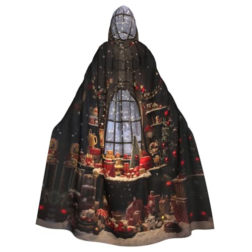 BREAUX Merry Christmas Day Print Hooded Cloak, Oversized Hooded Cape with Bow Tie Uni Adult Halloween Costume von BREAUX