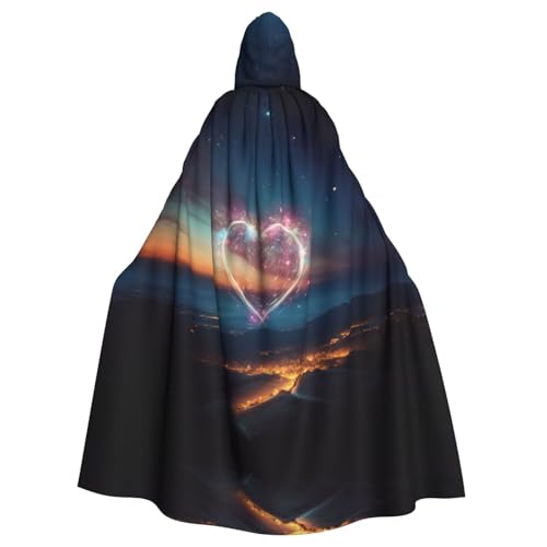 BREAUX Shooting Star Heart Print Hooded Cloak, Oversized Hooded Cape with Bow Tie Uni Adult Halloween Costume von BREAUX