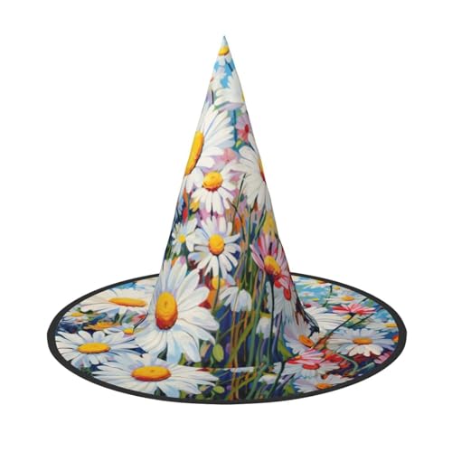 BREAUX Sommer-Blumen-Gänseblümchen-Blumendruck, Halloween-Hexen- und Zaubererhut, Hexenkostüm für Themendekoration, Halloween-Party von BREAUX