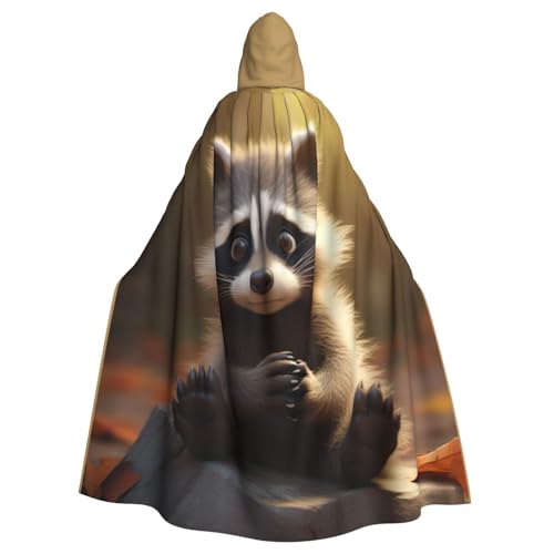 BREAUX Süßer Waschbär-Druck, Halloween, Erwachsenen-Kapuzenumhang für Partys, Karneval, Cosplay, Kostüme, Bühnendekorationen von BREAUX