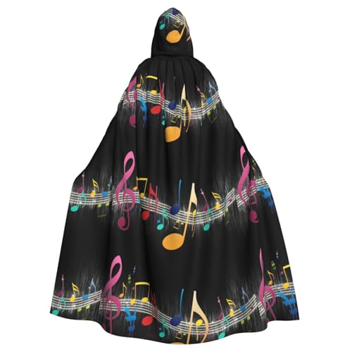 BREAUX Umhang mit buntem Musiknoten-Druck, Halloween, Erwachsenen-Kapuzenumhang für Partys, Karneval, Cosplay, Kostüme, Bühnendekorationen von BREAUX