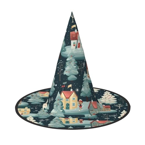 BREAUX Warmes Weihnachtshaus-Druck Halloween Hexe und Zauberer Hut Hexenkostüm für Themendekoration Halloween Party von BREAUX