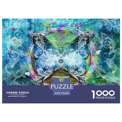 Blauer Schmetterling I Holzpuzzle für Erwachsene, 1000 Teile, rechteckiges Puzzle, Geschenke für Erwachsene, Spiel 1000 Teile (75 x 50 cm) von BREAUX