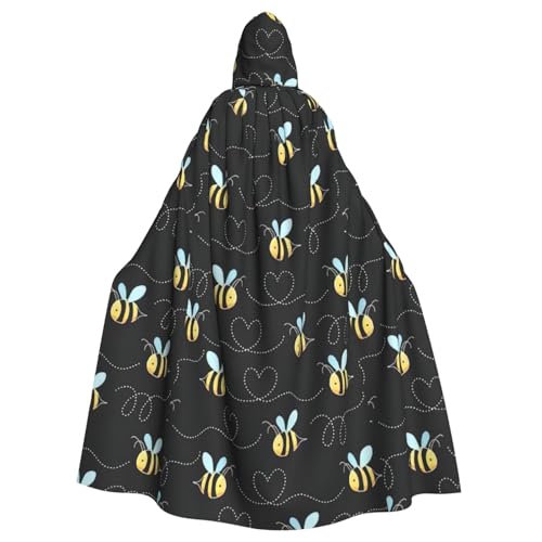 Bumble Bees Print Hooded Cloak Oversized Hooded Cape with Bow Tie Uni Adult Halloween Costume von BREAUX