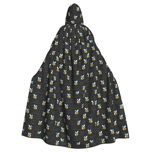Bumble Bees Print Hooded Cloak Oversized Hooded Cape with Bow Tie Uni Adult Halloween Costume von BREAUX