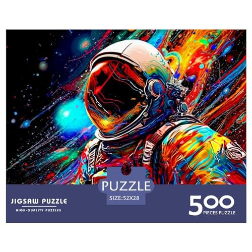 Buntes Astronauten-Geschenke, 500-teiliges Puzzle für Erwachsene – Holzpuzzles – Entspannungspuzzlespiele – Denksport-Puzzle 500 Teile (52 x 38 cm) von BREAUX