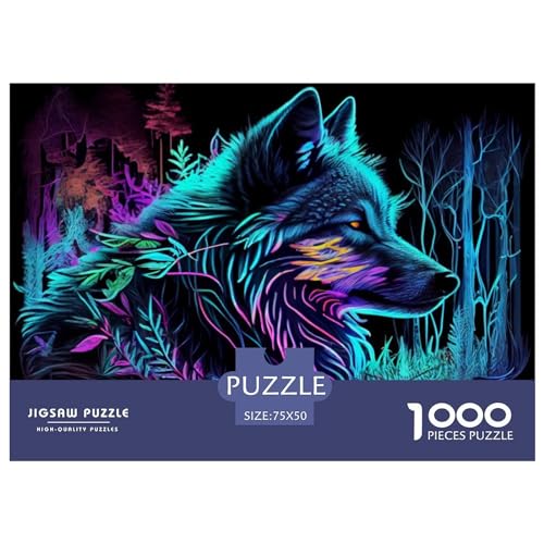 Buntes Wolf-Puzzle mit 1000 Teilen für Erwachsene, kreatives rechteckiges Holzpuzzle, Geschenk für Freunde und Familie, 1000 Teile (75 x 50 cm) von BREAUX