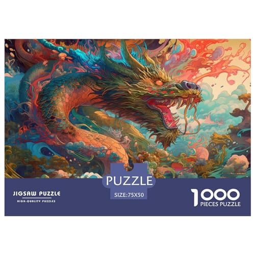 Chinesisches Drachen-Holzpuzzle für Erwachsene, 1000-teiliges Puzzle, rechteckiges Puzzle, Geschenke für Erwachsene, Spiel, 1000 Stück (75 x 50 cm) von BREAUX