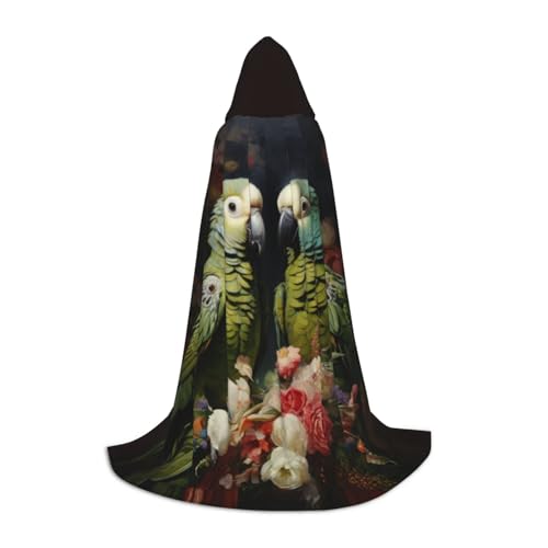 Couple Parrots Olive Print Herren und Damen Kapuzenumhang Umhang - Stilvoller und vielseitiger Kapuzenponcho für alle Jahreszeiten von BREAUX