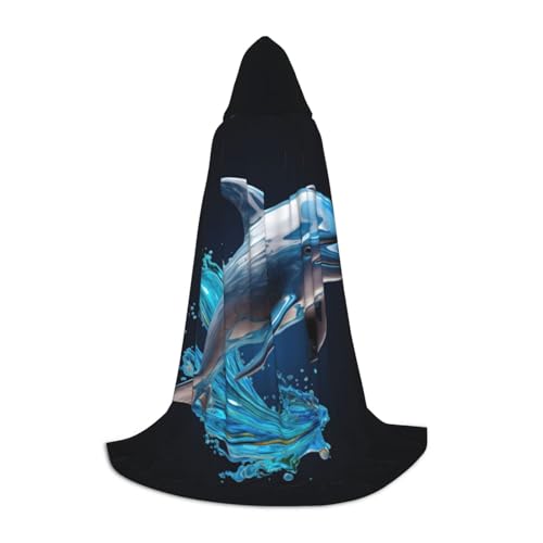 Einzigartiger 3D-Tier-Delfin-Druck für Herren und Damen mit Kapuze Umhang – Stilvoller und vielseitiger Kapuzenponcho für alle Jahreszeiten von BREAUX