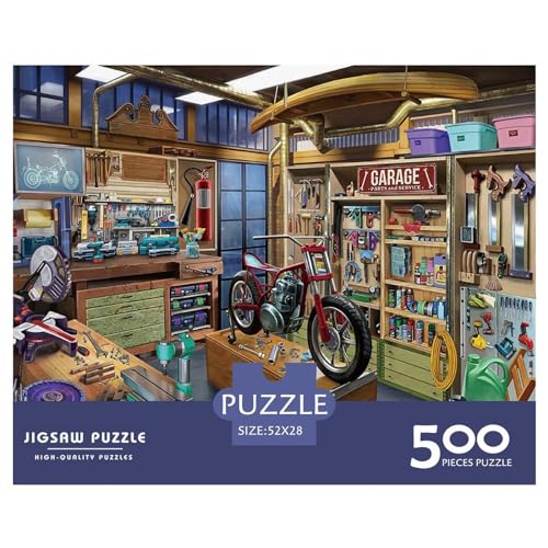 Garage 500-teiliges Puzzle für Erwachsene, kreatives rechteckiges Holzpuzzle, Geschenk für Freunde und Familie, 500 Teile (52 x 38 cm) von BREAUX