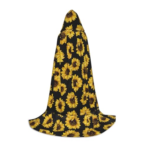 Goldener Sonnenblumen-Druck Herren und Damen Kapuzenumhang Umhang - Stilvoller und vielseitiger Kapuzenponcho für alle Jahreszeiten von BREAUX