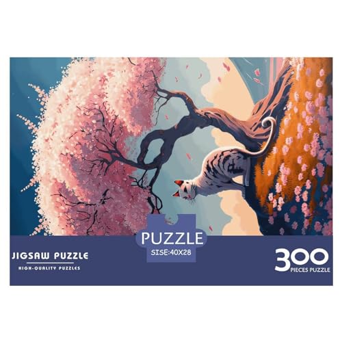 Größe Stück Puzzles für Erwachsene Katze Kirschblüten Holzpuzzle Familienunterhaltung Spielzeug 300 Stück (40 x 28 cm) von BREAUX