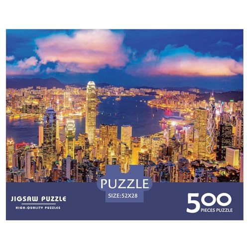Hong Kong Neonlichter-Puzzle, 500 Teile, kreatives rechteckiges großes Familienpuzzlespiel, Kunstwerk für Erwachsene, 500 Teile (52 x 38 cm) von BREAUX