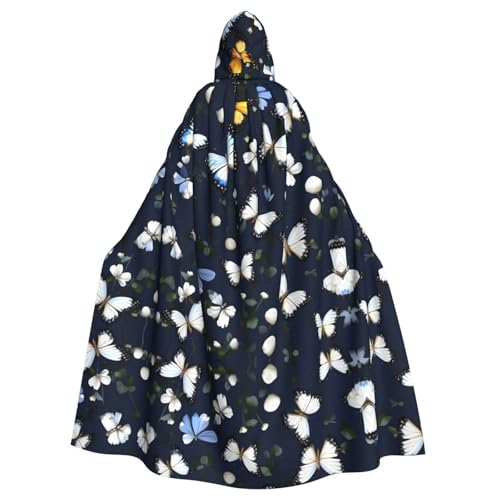 Kapuzenumhang mit weißen Blüten und blauen Schmetterlingen, für Halloween, Erwachsene, für Partys, Karneval, Cosplay, Bühnendekorationen, Schwarz, Einheitsgr��e Kapuzenumhang mit weißen Blüten und blauen Schmetterlingen, für Halloween, Erwachsene, für Partys, Karneval, Cosplay, Bühnendekorationen, Schwarz, Einheitsgr��e von BREAUX