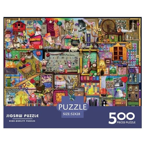 Kreative Bastelschränke Geschenk Holz 500 Teile Puzzle für Erwachsene Rechteckiges Puzzle Gehirnübungs-Herausforderungsspiel 500 Teile (52 x 38 cm) von BREAUX