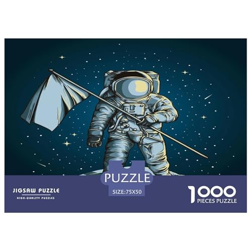 Kreative rechteckige Puzzles für Erwachsene, 1000 Teile, Cartoon-Astronauten-Holzpuzzle, praktisches Spiel, Familiendekoration, 1000 Teile (75 x 50 cm) von BREAUX