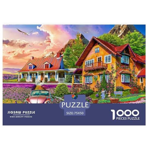 Kreative rechteckige Puzzles für Erwachsene, 1000 Teile, Cottage Garden Holzpuzzle, praktisches Spiel, Familiendekoration, 1000 Teile (75 x 50 cm) von BREAUX