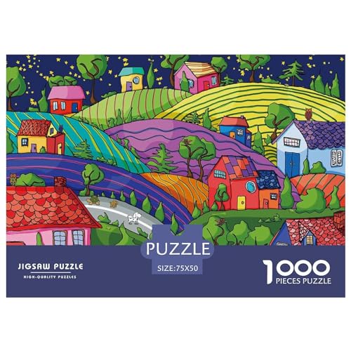 Kreative rechteckige Puzzles für Erwachsene, 1000 Teile, Dorf-Holzpuzzle, praktisches Spiel, Familiendekoration, 1000 Teile (75 x 50 cm) von BREAUX