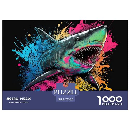 Kreative rechteckige Puzzles für Erwachsene, 1000 Teile, Hai, buntes Tier, Holzpuzzle, praktisches Spiel, Familiendekoration, 1000 Stück (75 x 50 cm) von BREAUX