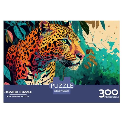 Kreative rechteckige Puzzles für Erwachsene, 300 Teile, Leopardentier, Holzpuzzle, praktisches Spiel, Familiendekoration, 300 Teile (40 x 28 cm) von BREAUX