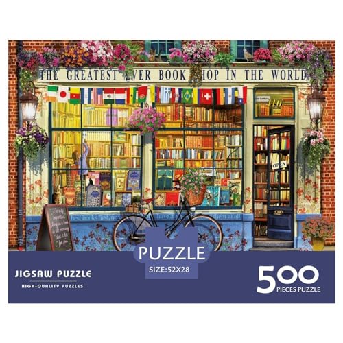 Kreative rechteckige Puzzles für Erwachsene, 500 Teile, Buchladen-Holzpuzzle, praktisches Spiel, Familiendekoration, 500 Teile (52 x 38 cm) von BREAUX