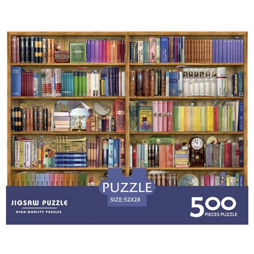 Kreative rechteckige Puzzles für Erwachsene, 500 Teile, Bücherregal, Holzpuzzle, praktisches Spiel, Familiendekoration, 500 Teile (52 x 38 cm) von BREAUX