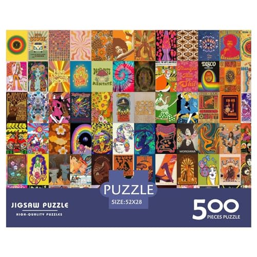 Kreative rechteckige Puzzles für Erwachsene, 500 Teile, Retro-psychedelisches Holzpuzzle, praktisches Spiel, Familiendekoration, 500 Stück (52 x 38 cm) von BREAUX
