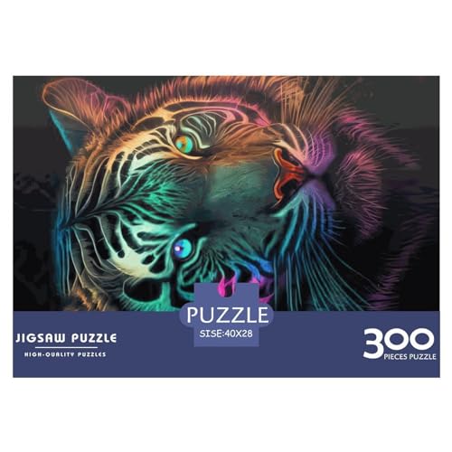 Kreative rechteckige Puzzles für Erwachsene, Stückgröße: Tiger, Neon, Holzpuzzle, praktisches Spiel, Familiendekoration, 300 Stück (40 x 28 cm) von BREAUX