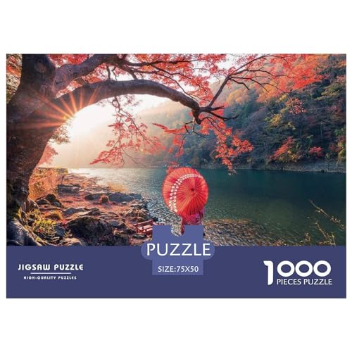 Kreativer Sonnenaufgang am Katsura-Fluss, Japan, Geschenk aus Holz, 1000 Teile, Puzzle für Erwachsene, rechteckiges Puzzle, Gehirnübungs-Herausforderungsspiel, 1000 Teile (75 x 50 cm) von BREAUX