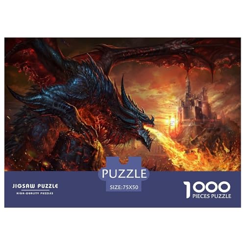 Kreatives Fantasy-Drachen-Geschenk aus Holz, 1000 Teile, Puzzle für Erwachsene, rechteckiges Puzzle, Gehirnübungs-Herausforderungsspiel, 1000 Teile (75 x 50 cm) von BREAUX