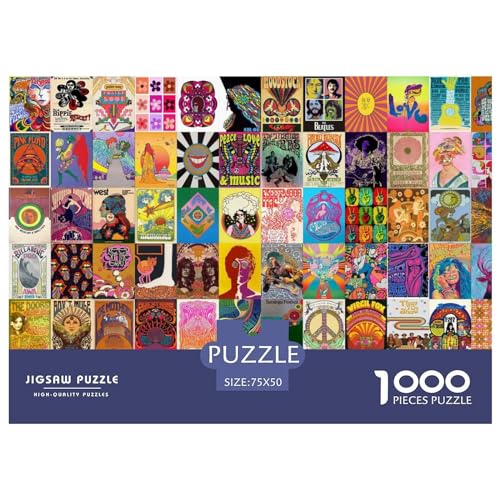 Kreatives psychedelisches Retro-Geschenk aus Holz, 1000 Teile, Puzzle für Erwachsene, rechteckiges Puzzle, Gehirnübungs-Herausforderungsspiel, 1000 Teile (75 x 50 cm) von BREAUX