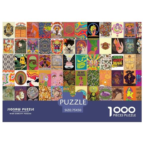 Kreatives psychedelisches Retro-Puzzle für Erwachsene, 1000-teiliges Puzzle für Kinder, Familie, herausfordernde Spiele, Spielzeug, Geschenke, 1000 Stück (75 x 50 cm) von BREAUX