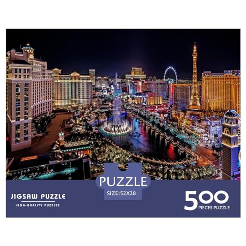 Las Vegas-Puzzle, 500 Teile, kreatives rechteckiges großes Familienpuzzlespiel, Kunstwerk für Erwachsene, 500 Teile (52 x 38 cm) von BREAUX