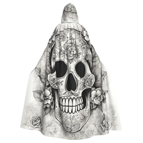 Mexikanischer Totenkopf-Druck, Uni, Erwachsene, Kapuzenumhang mit Fliege, übergroßes Halloween-Kostüm, Umhang, Rollenspiel Mexikanischer Totenkopf-Druck, Uni, Erwachsene, Kapuzenumhang mit Fliege, übergroßes Halloween-Kostüm, Umhang, Rollenspiel von BREAUX