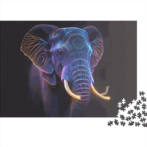 Neon-Elefant-Puzzle, Größe, Teile für Erwachsene, Puzzle, Lernspiele, 1000 Teile (75 x 50 cm) von BREAUX