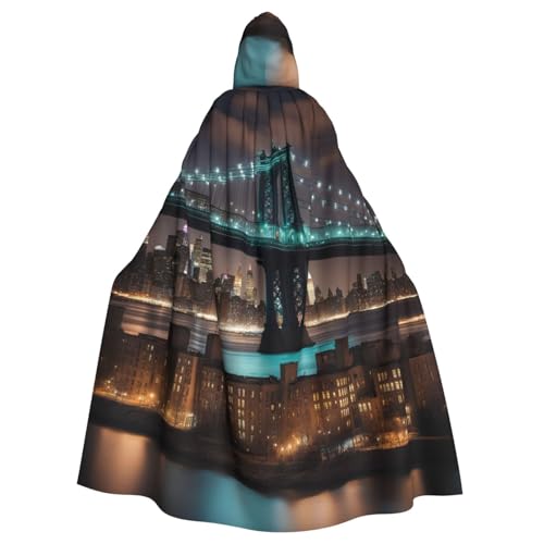 New York Manhattan Bridge Night Print Uni Erwachsene Kapuzenumhang mit Fliege, übergroßes Halloween-Kostüm-Umhang, Rollenspiel New York Manhattan Bridge Night Print Uni Erwachsene Kapuzenumhang mit Fliege, übergroßes Halloween-Kostüm-Umhang, Rollenspiel von BREAUX