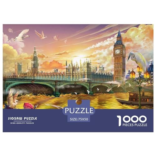 Palace of Westminster Holzpuzzle für Erwachsene, 1000 Teile, rechteckiges Puzzle, Geschenke für Erwachsene, Spiel, 1000 Teile (75 x 50 cm) von BREAUX