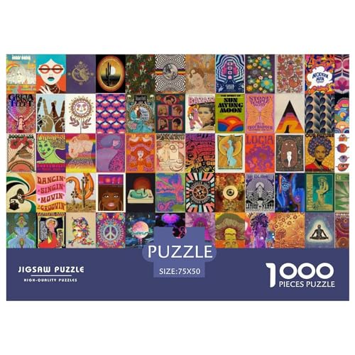 Psychedelische Retro-Holzpuzzles für Erwachsene, 1000-teilige Puzzles, rechteckige Puzzle-Geschenke für Erwachsene, Spiel 1000 Stück (75 x 50 cm) von BREAUX