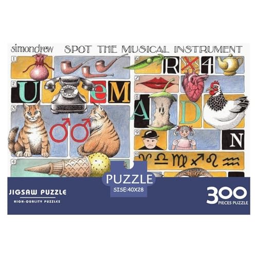 Puzzle für Erwachsene, 300 Teile, „Spot The Musical Instrument“, Geschenk, Holzbrettpuzzle für Erwachsene, lustig, 300 Teile (40 x 28 cm) von BREAUX